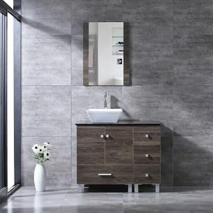 Wonline 36.4 in. W x 21.7 in. D x 60 in. H Single Sink Bath Vanity in Brown with Black Top and Mirror