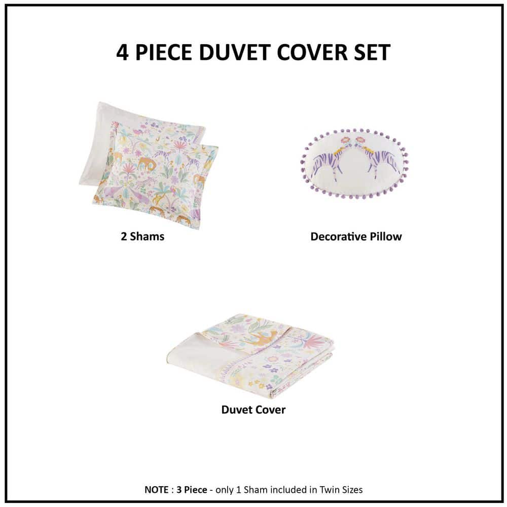 Full/Queen Reversible Cotton Floral and Jungle Print Duvet Cover Set