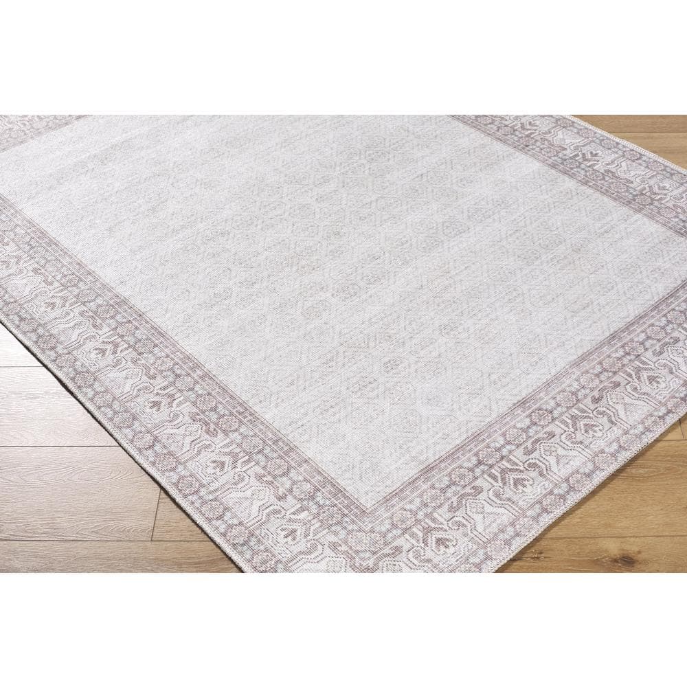 Rainier Brown and Cream Rectangular Polyester Washable Area Rug