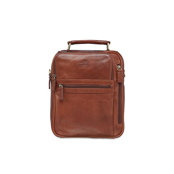 MANCINI Arizona 8.5 in. L x 3 in. D x 10.5 in. H Cognac Leather Large Crossbody Bag