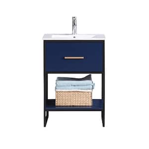 24 in. W x 18.5 in. D Vanity in Blue with Cermiac Top in White with White Basin