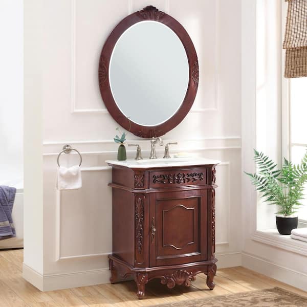 Home Decorators Collection Winslow 26 in. W x 22 in. D x 35 in. H Single Sink Freestanding Bath Vanity in Antique Cherry with White Marble Top