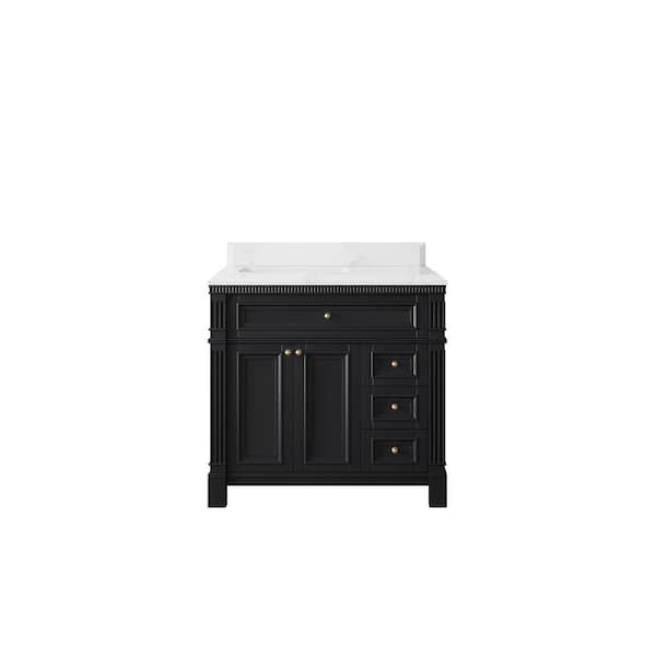 Willow Collections Paris 36 in. W x 22 in. D x 36 in. H Left Offset Sink Bath Vanity in Black with 1.5 in. Empira White qt. Top
