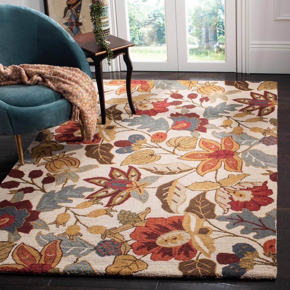 Handmade Ivory Floral Wool Round Tufted Area Rug, 30"