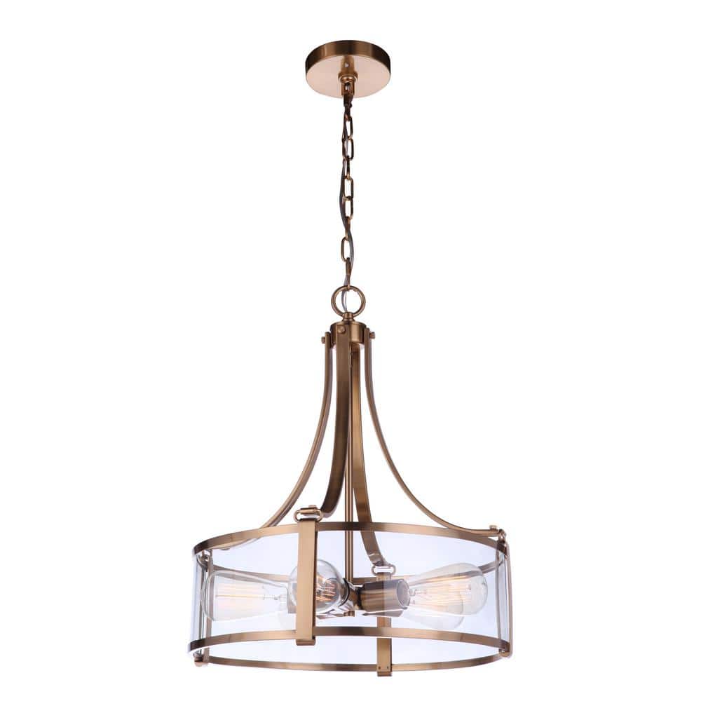 Elliot Satin Brass 5-Light Clear Glass Drum Pendant
