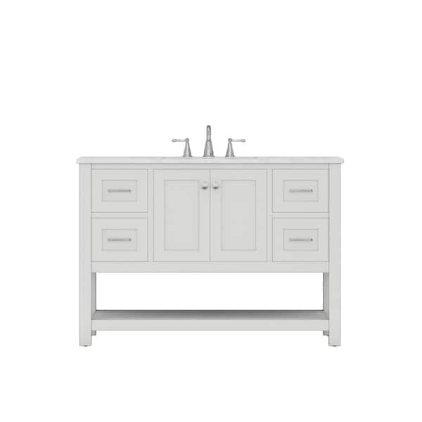 Alya Bath Wilmington 48 in. W x 34.2 in. H x 22 in. D Bath Vanity in White with Marble Vanity Top in White with White Basin