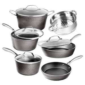 10-Piece Aluminum Hammered Ultra-Durable Non-Stick Diamond Infused Cookware Set in Pewter