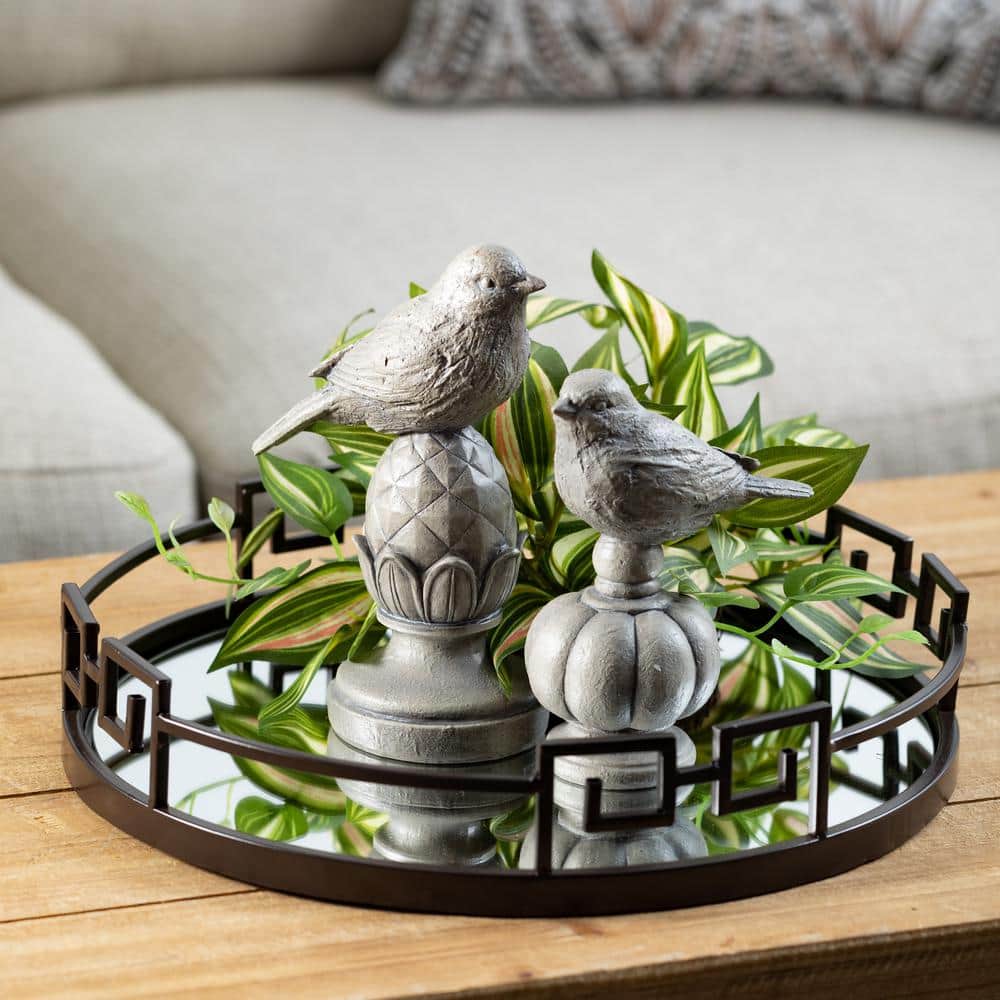 Gray Stone-Look Bird Finial Set of 2 Decorative Accents