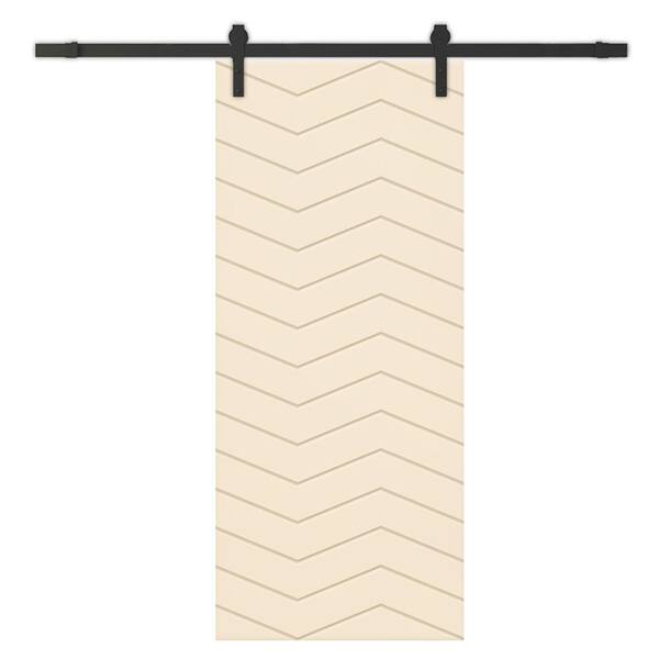 CALHOME 42 in. x 80 in. Beige Painted Composite MDF Paneled Interior Sliding Barn Door with Hardware Kit
