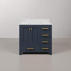 Madison 36 in. W x 21.5 in. D x 34 in. H Single Sink Bath Vanity in Monarch Blue with Carrara White Marble Top