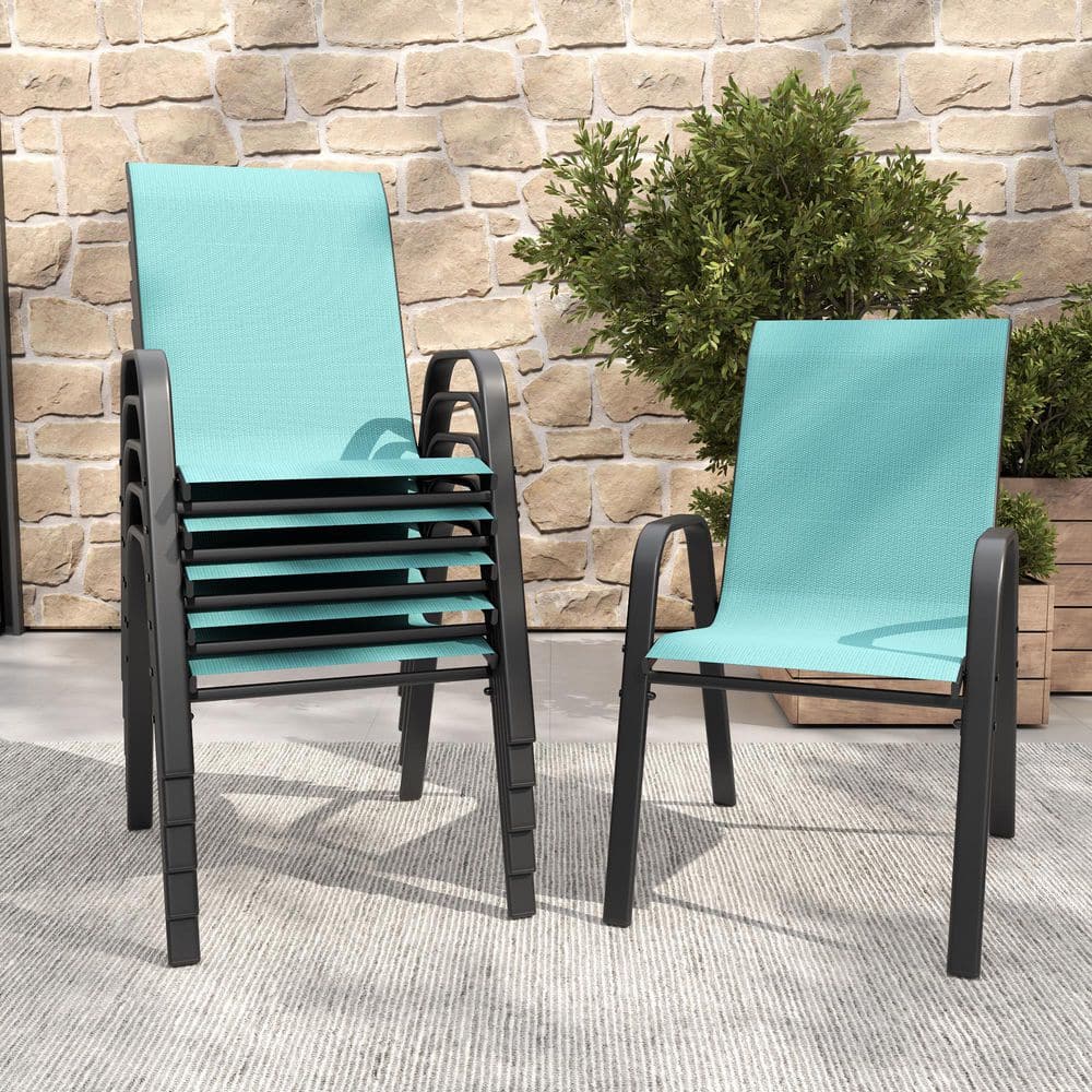 Norion Metal Frame Outdoor Patio Stackable Dining Chairs in Sky Blue with Waterproof Teslin Fabric Seats (Set of 6) price history on PriceWatchPro