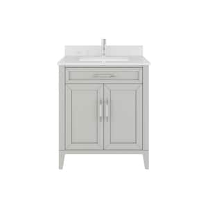 Jasper 30 in. W x 22 in. D Bath Vanity in Gray with Engineered Stone Top with White Sink and Drawer Organizer