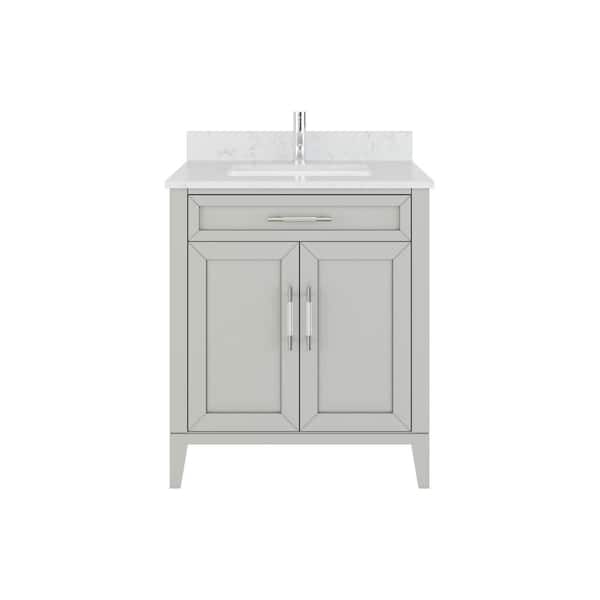 Jasper 30 in. W x 22 in. D Bath Vanity in Gray with Engineered Stone Top with White Sink and Drawer Organizer