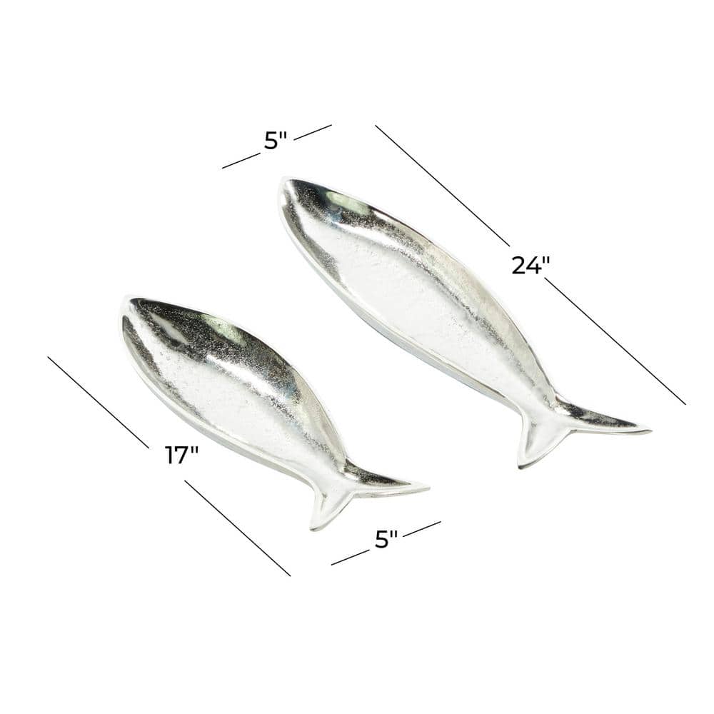 Silver Polished Aluminum Fish Shaped Oval Tray Set