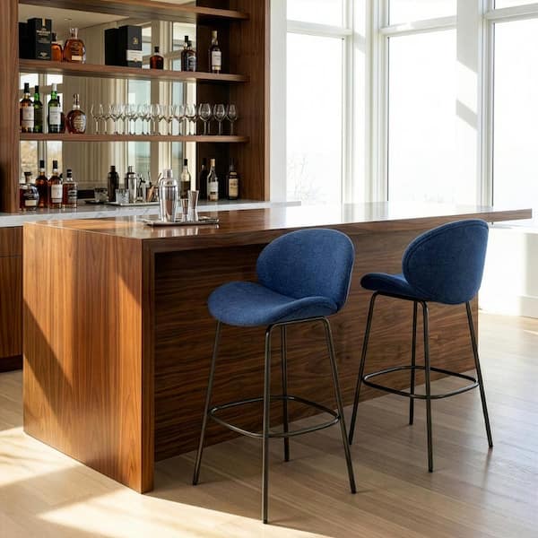 Glamour Home Benedetta Blue Linen Upholstered Fabric Bar Stool with ...