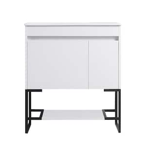 30 in. W Single Sinks Freestanding Bath Vanity in White with White Ceramic Top