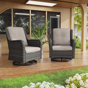 Wicker Outdoor Patio Swivel Rocking Chair with Beige Cushions (2-Pack)