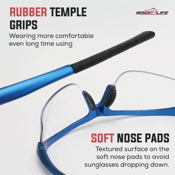 BISON LIFE Clear/Blue, Sport Mirror Safety Glasses, ANSI Z87 Plus