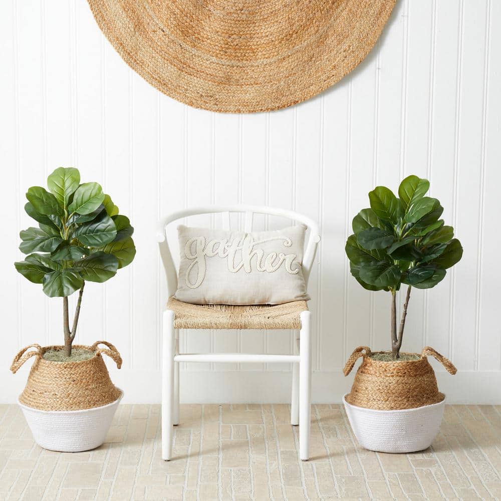 3 ft. Green Artificial Fiddle Leaf Fig Tree with White and Burlap Basket