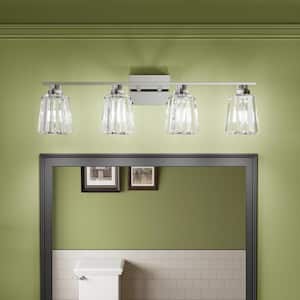 Merrin 30,7 in, 4-Light Chrome Bathroom Vanity Light with Pyramid Crystal Shades