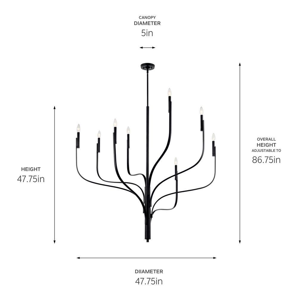 Black 8-Light Asymmetric Candle Chandelier