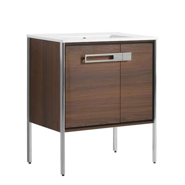 FINE FIXTURES Oakville 30 in. W x 18.32 in. D x 33.5 in. H Bath Vanity in Walnut Ebony with White Ceramic Top