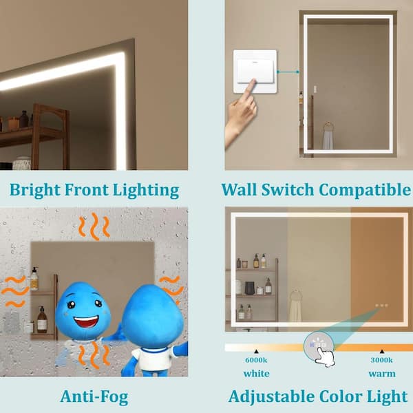 Super Bright 30 in. W x 36 in. H Rectangular Frameless Anti-Fog LED Wall Bathroom Vanity Mirror with Front Light