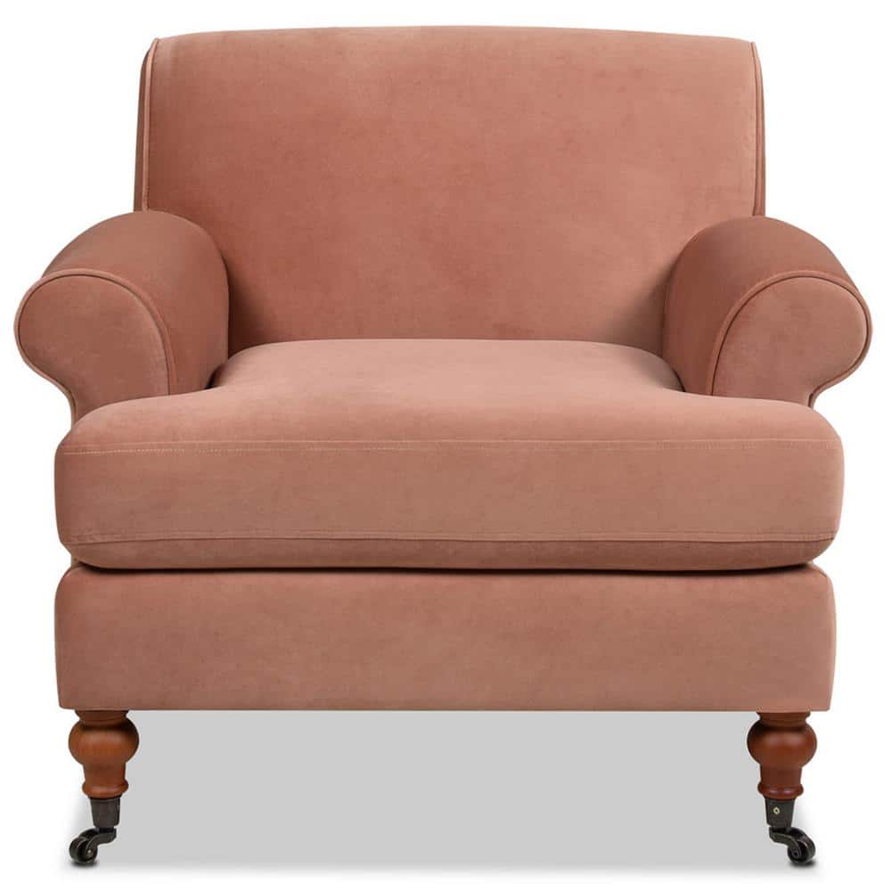 Elegant Peach Orange Velvet Wood Accent Chair with Handcrafted Comfort