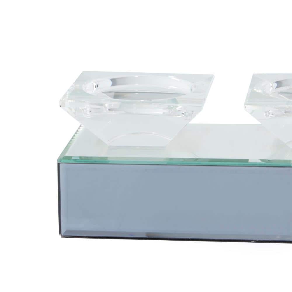 Silver Mirrored Glass 5-Holder Tabletop Candelabra