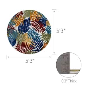 Talipot Palm Multi-Colored 5 ft. x 5 ft. Round Floral Polypropylene Indoor/Outdoor Area Rug
