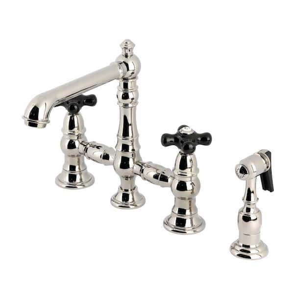 Duchess 2-Handle Deck Mount Bridge Kitchen Faucet with Brass Sprayer in Polished Nickel