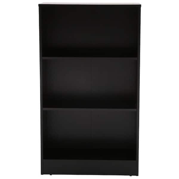 Hampton Bay 42.56 in. Black Wood 3-shelf Standard Bookcase with Adjustable Shelves