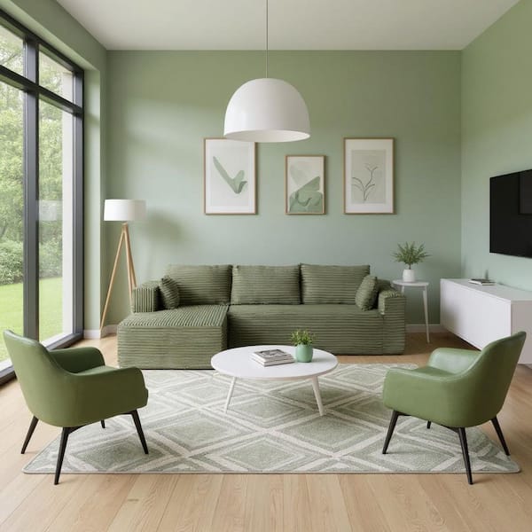 SOBSJ 110 in. Sofa Bed with Soft Corduroy Fabric and Comfortable Pillows in Olive Green and Forest Moss