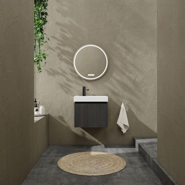 14 in. W x 24 in. D x 21 in. H 1-Sink Wall Mounted Bath Vanity in Black with White Resin Top