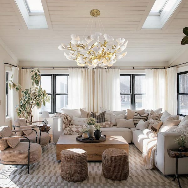 10-Light 32 in. Ginkgo Modern Chandelier, Gold Tree Branches Chandelier, for Living room, Dining room, Bedroom, Foyer