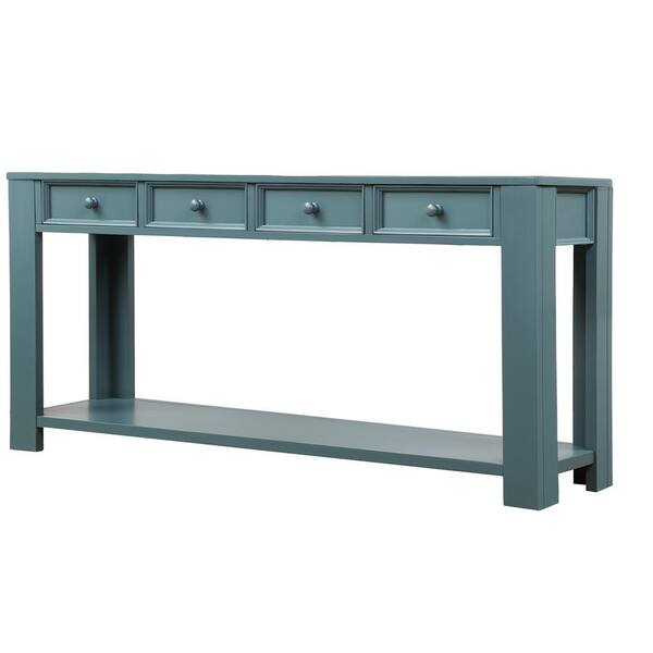 Boyel Living 64 in. L Dark Blue Console Table for Entryway with Storage Drawers and Bottom Shelf