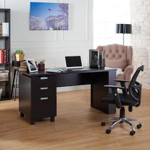 59 in. Rectangular Espresso 3 Drawer Writing Desk with Built-In Storage