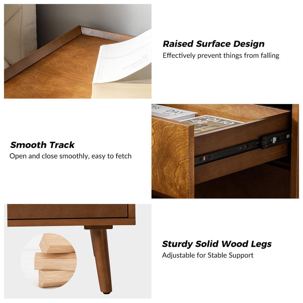 Kate Walnut Mid-century Style 3-Drawer 24 in. W Nightstand with Solid Wood Legs Set of 2 - thumbnail 5