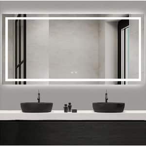 72 in. W x 36 in. H Rectangular Frameless LED Lighting Wall-Mounted Bathroom Vanity Mirror in Silver