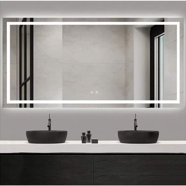 INSTER 72 in. W x 36 in. H Rectangular Frameless LED Lighting Wall-Mounted Bathroom Vanity Mirror in Silver
