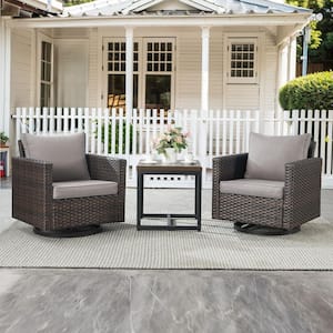 Valenta Brown 3-Piece Wicker Patio Conversation Set with Blue Cushions