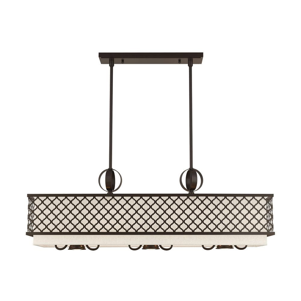 Arabesque English Bronze 9-Light Linear Chandelier with Fabric Shades
