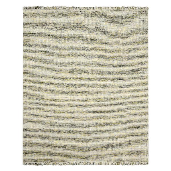 5 ft. x 7 ft. Gold Ivory and Gray Wool Striped Hand Woven Area Rug with Fringe