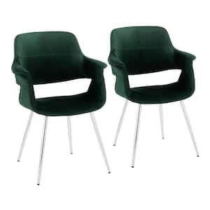 Vintage Flair Green Velvet and Chrome Metal Arm Chair (Set of 2)