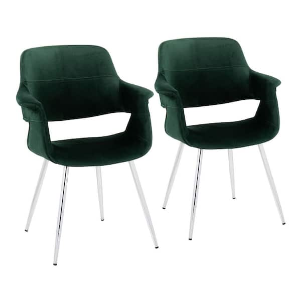 Lumisource Vintage Flair Green Velvet and Chrome Metal Arm Chair (Set of 2)