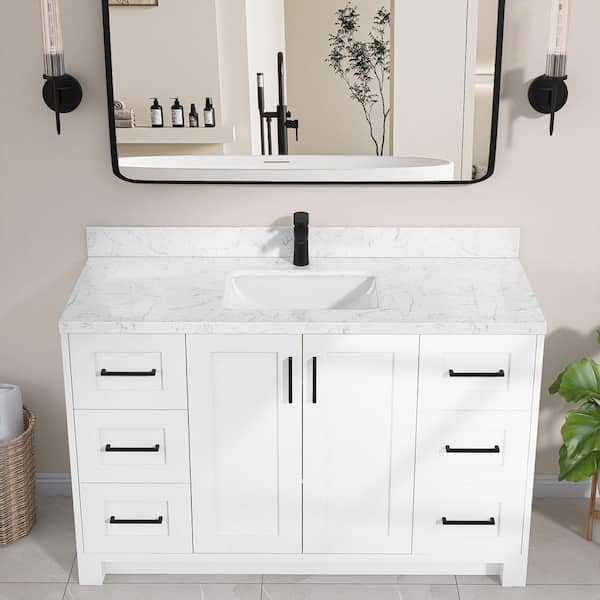 Zeafive 54 in. W x 22 in. D Engineered Stone Vanity Top in Carrara