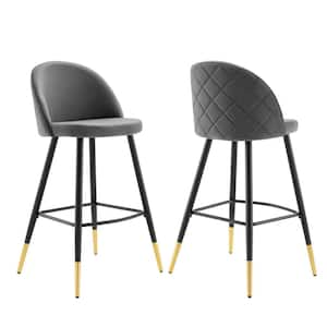 Cordial 40.5 in. Gray Low Back Metal Frame Cushioned Bar Stool with Velvet Seat (Set of 2)