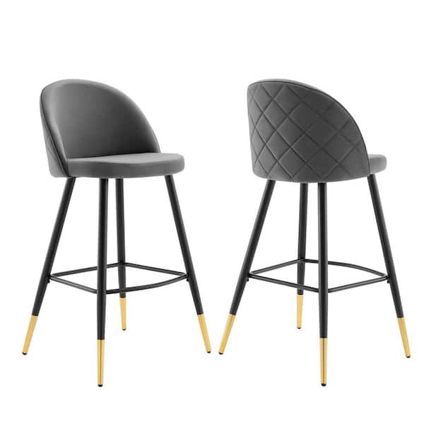 MODWAY Cordial 40.5 in. Gray Low Back Metal Frame Cushioned Bar Stool with Velvet Seat (Set of 2)