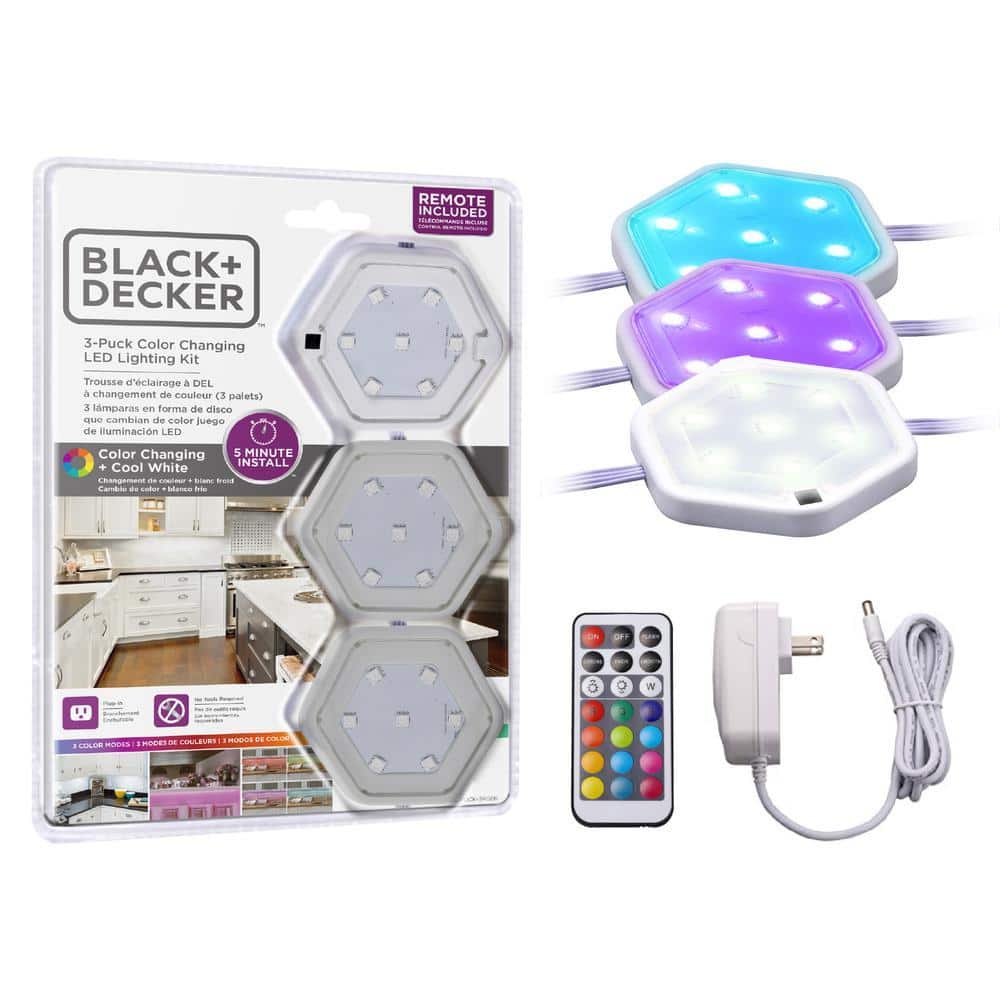 BLACK+DECKER LED Puck Light Kit RGB Color Changing (3-Pack) LEDUC