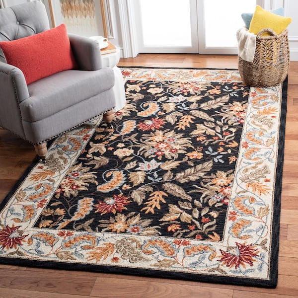 Chelsea 10 ft. x 14 ft. Black Border Floral Area Rug
